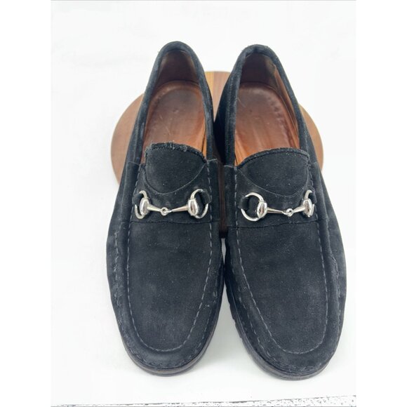 Gucci Men horsebit Loafers slipon US8 1/2D Black suede lug sole solid Gorgeous - Picture 2 of 16
